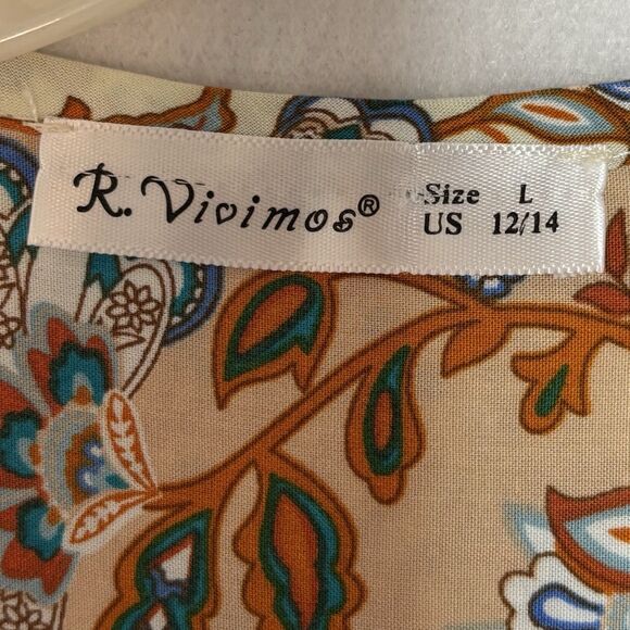 R VIVIMOS  Long Sleeve Boho Midi Dress Floral V Neck Cottage Prairie - Picture 7 of 9